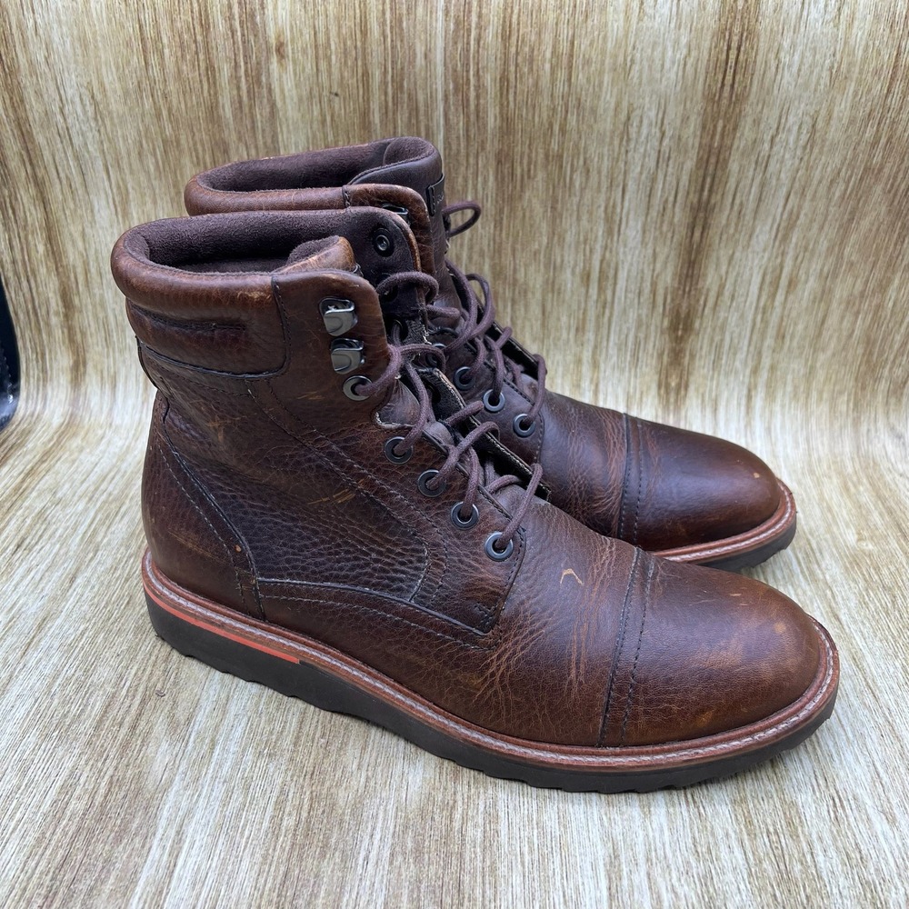 Rockport Cap Toe Boots Men's Size 9 M Brown Leather Lace Up Lug Sole A11160